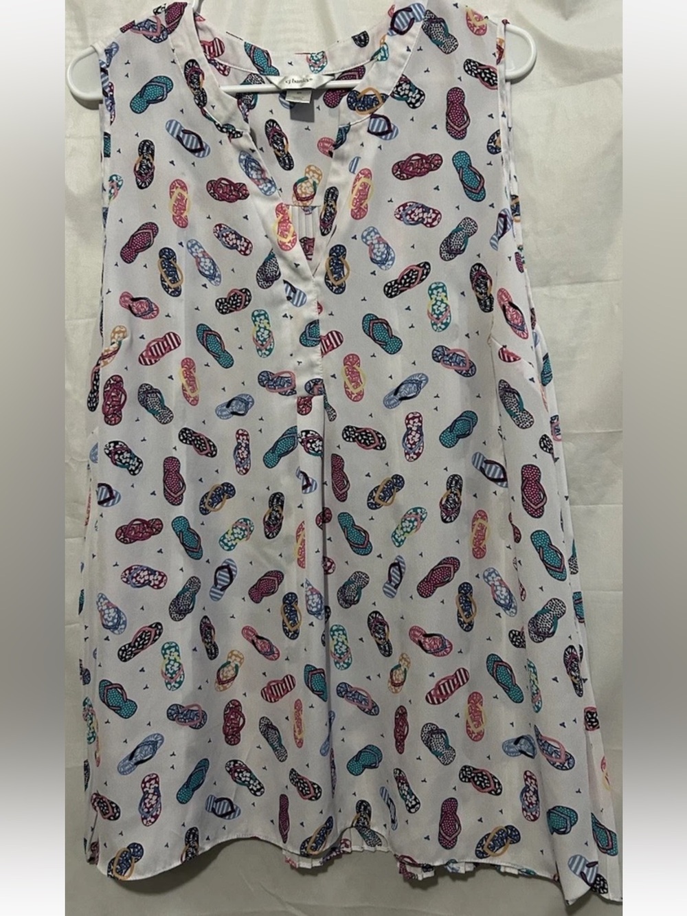 CJ Banks Top 2X White Sleeveless Sandal Print Silky Plus Size Tunic Shirt Blouse